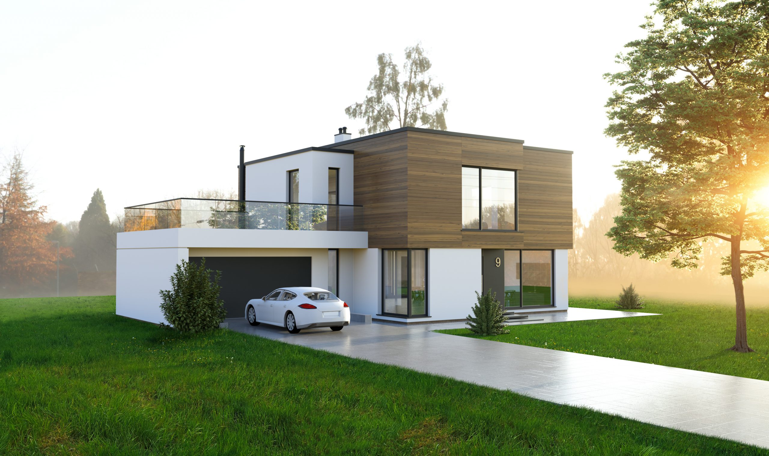 Modernes Einfamilienhaus/Villa mit Auto und Garage